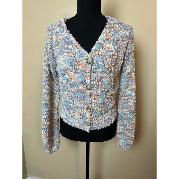 jessica simpson popcorn knit cardigan fuzzy sweater small oversized pastel - Picture 1 of 5